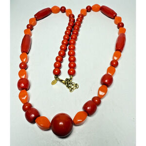JOAN RIVERS Big Chunky 39" Graduated Shades of Orange Beaded Necklace Signed